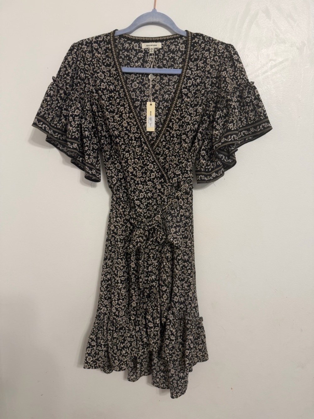 Max Studio Black Floral Wrap Mini Dress